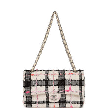 Load image into Gallery viewer, Pre-owned Chanel Medium Classic Double Flap Bag White, Black, and Pink Tweed Silver Hardware