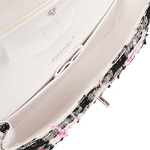 Load image into Gallery viewer, Pre-owned Chanel Medium Classic Double Flap Bag White, Black, and Pink Tweed Silver Hardware