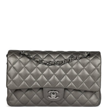 Load image into Gallery viewer, Pre-owned Chanel Medium Classic Double Flap Bag Metallic Grey Lambskin Silver Hardware