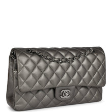 Load image into Gallery viewer, Pre-owned Chanel Medium Classic Double Flap Bag Metallic Grey Lambskin Silver Hardware