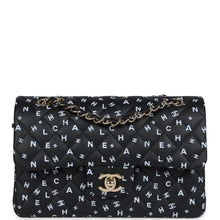 Load image into Gallery viewer, Chanel Small Classic Double Logo Printed Flap Bag Black and White Calfskin Gold Hardware