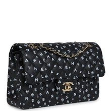 Load image into Gallery viewer, Chanel Small Classic Double Logo Printed Flap Bag Black and White Calfskin Gold Hardware