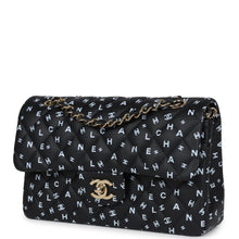 Load image into Gallery viewer, Chanel Small Classic Double Logo Printed Flap Bag Black and White Calfskin Gold Hardware