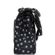 Load image into Gallery viewer, Chanel Small Classic Double Logo Printed Flap Bag Black and White Calfskin Gold Hardware