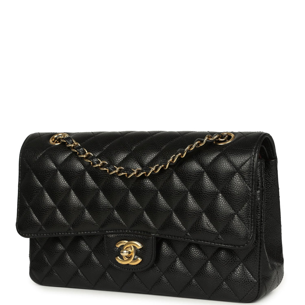 Pre-owned Chanel Medium Classic Double Flap Black Caviar Gold Hardware