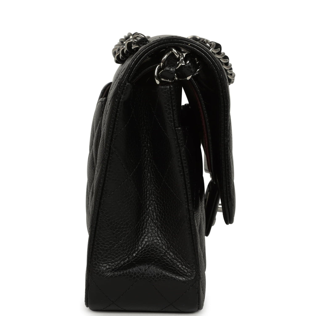 Pre-owned Chanel Medium Classic Double Flap Black Caviar Silver Hardware