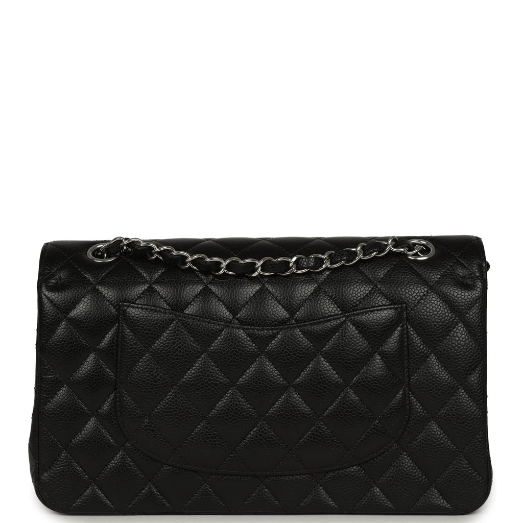 Pre-owned Chanel Medium Classic Double Flap Black Caviar Silver Hardware