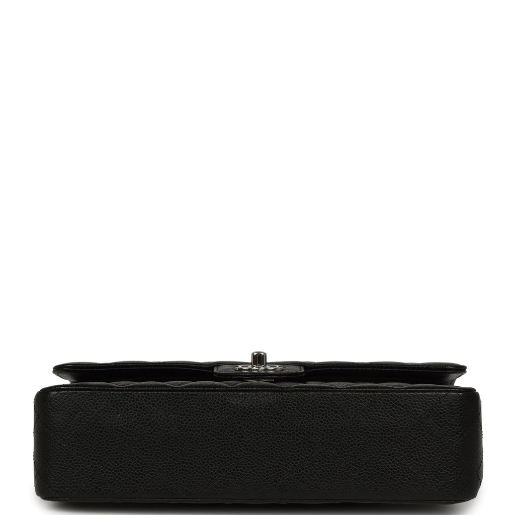 Pre-owned Chanel Medium Classic Double Flap Black Caviar Silver Hardware