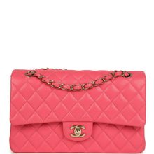 Load image into Gallery viewer, Pre-owned Chanel Medium Classic Double Flap Bag Dark Pink Shiny Caviar Gold Hardware