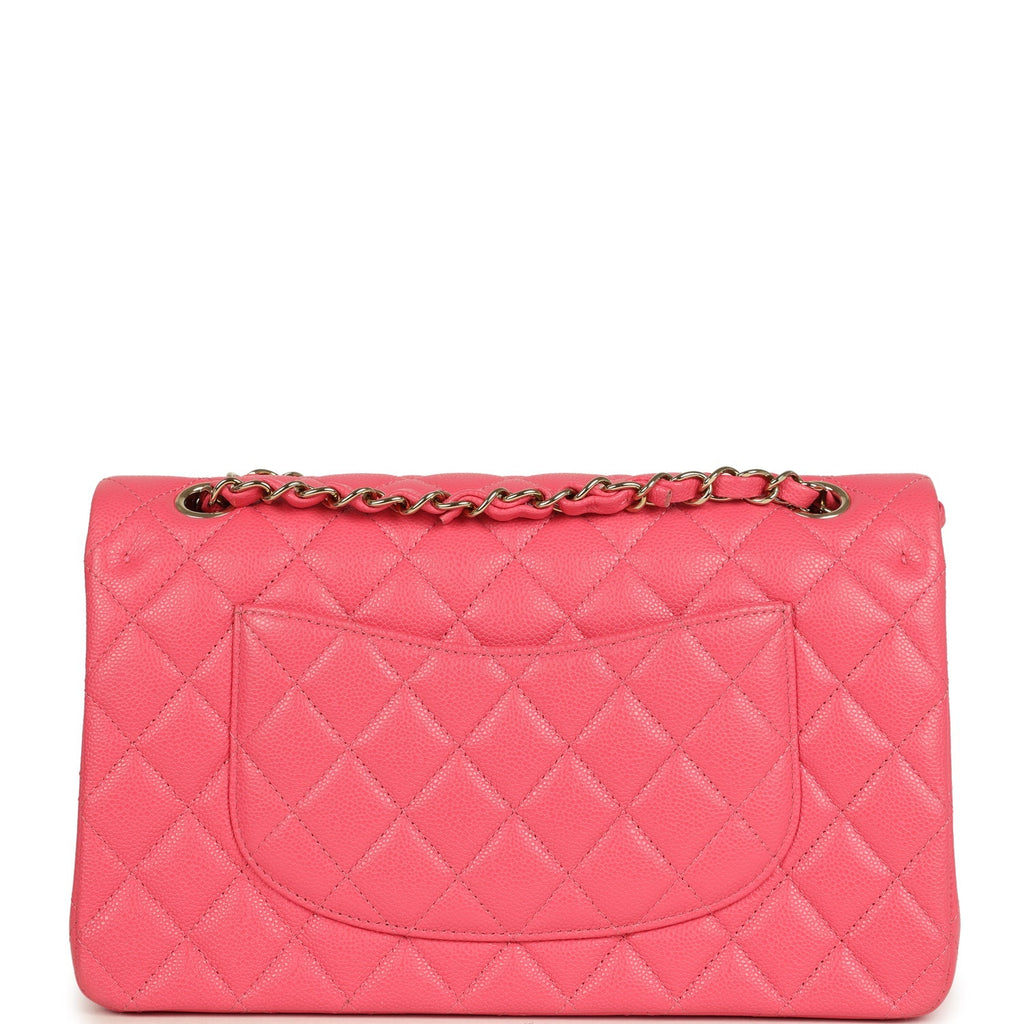 Pre-owned Chanel Medium Classic Double Flap Bag Dark Pink Shiny Caviar Gold Hardware