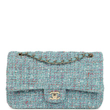 Load image into Gallery viewer, Chanel Medium Classic Double Flap Bag Blue Multi Tweed Light Gold Hardware