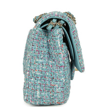 Load image into Gallery viewer, Chanel Medium Classic Double Flap Bag Blue Multi Tweed Light Gold Hardware