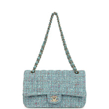 Load image into Gallery viewer, Chanel Medium Classic Double Flap Bag Blue Multi Tweed Light Gold Hardware