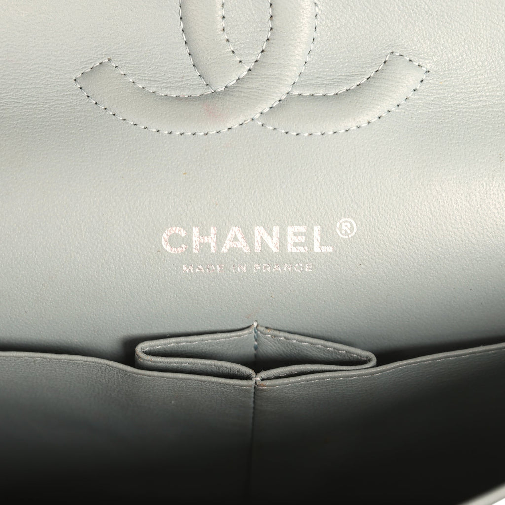 Pre-owned Chanel Medium Classic Double Flap Bag Blue Shiny Caviar Silver Hardware