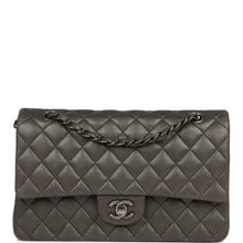 Load image into Gallery viewer, Pre-owned Chanel Medium Classic Double Flap Bag Charcoal Metallic Goatskin Aged Ruthenium Hardware