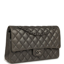 Load image into Gallery viewer, Pre-owned Chanel Medium Classic Double Flap Bag Charcoal Metallic Goatskin Aged Ruthenium Hardware