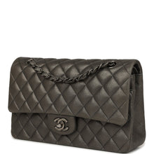 Load image into Gallery viewer, Pre-owned Chanel Medium Classic Double Flap Bag Charcoal Metallic Goatskin Aged Ruthenium Hardware