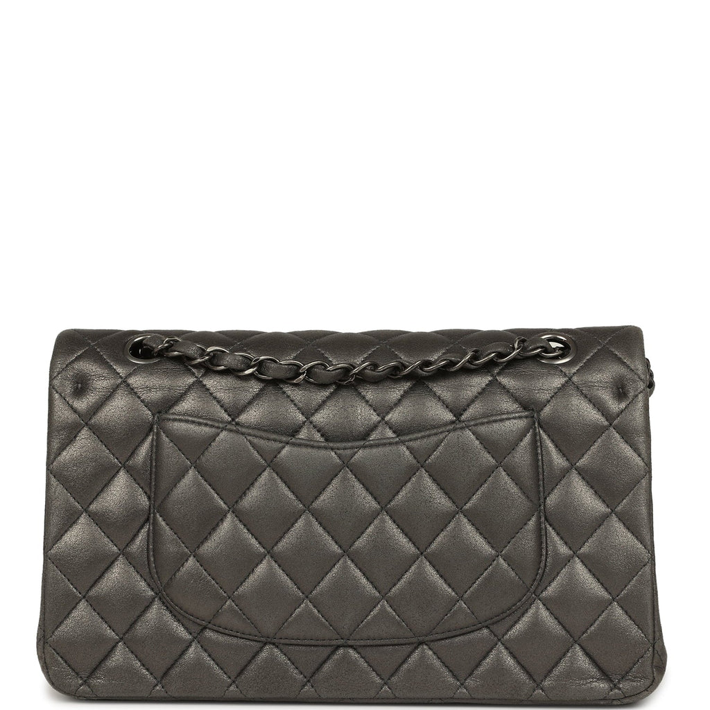 Pre-owned Chanel Medium Classic Double Flap Bag Charcoal Metallic Goatskin Aged Ruthenium Hardware