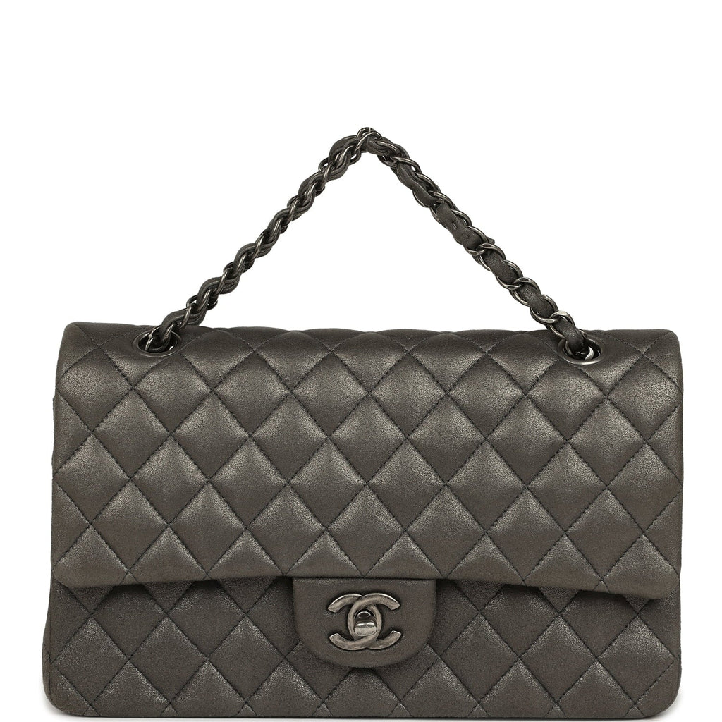 Pre-owned Chanel Medium Classic Double Flap Bag Charcoal Metallic Goatskin Aged Ruthenium Hardware