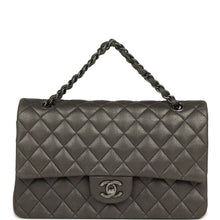 Load image into Gallery viewer, Pre-owned Chanel Medium Classic Double Flap Bag Charcoal Metallic Goatskin Aged Ruthenium Hardware