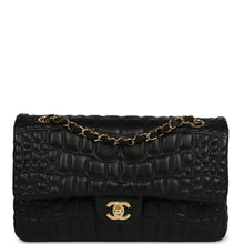 Load image into Gallery viewer, Chanel Medium Classic Croc Embossed Double Flap Bag Black Lambskin Gold Hardware