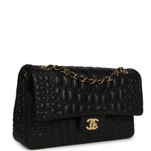 Load image into Gallery viewer, Chanel Medium Classic Croc Embossed Double Flap Bag Black Lambskin Gold Hardware