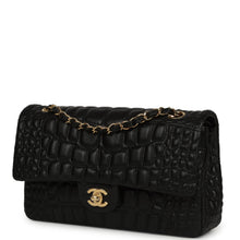 Load image into Gallery viewer, Chanel Medium Classic Croc Embossed Double Flap Bag Black Lambskin Gold Hardware