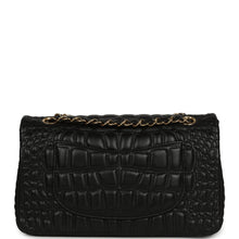 Load image into Gallery viewer, Chanel Medium Classic Croc Embossed Double Flap Bag Black Lambskin Gold Hardware