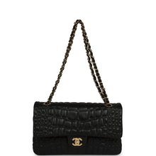 Load image into Gallery viewer, Chanel Medium Classic Croc Embossed Double Flap Bag Black Lambskin Gold Hardware