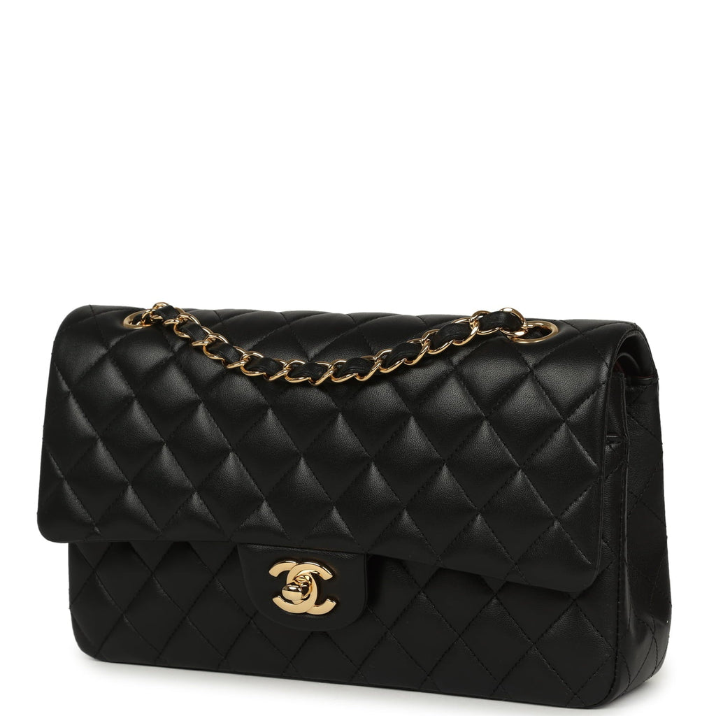 Pre-owned Chanel Medium Classic Double Flap Bag Black Lambskin Gold Hardware