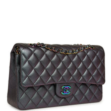 Load image into Gallery viewer, Pre-owned Chanel Medium Classic Double Flap Bag Iridescent Purple Goatskin Rainbow Hardware