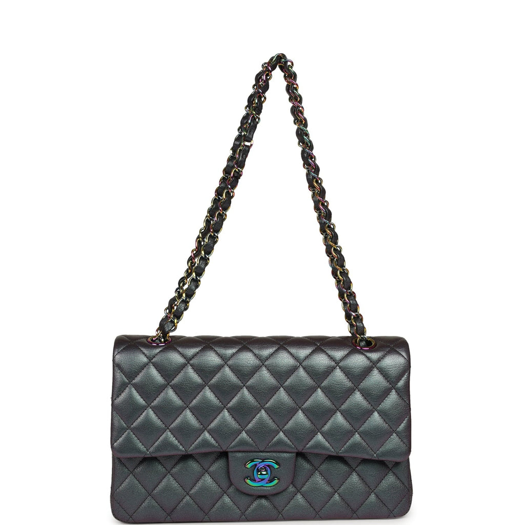Pre-owned Chanel Medium Classic Double Flap Bag Iridescent Purple Goatskin Rainbow Hardware