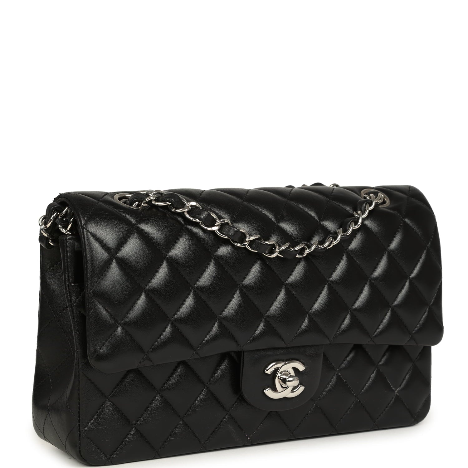 Pre-owned Chanel Medium Classic Double Flap Black Caviar Silver Hardware
