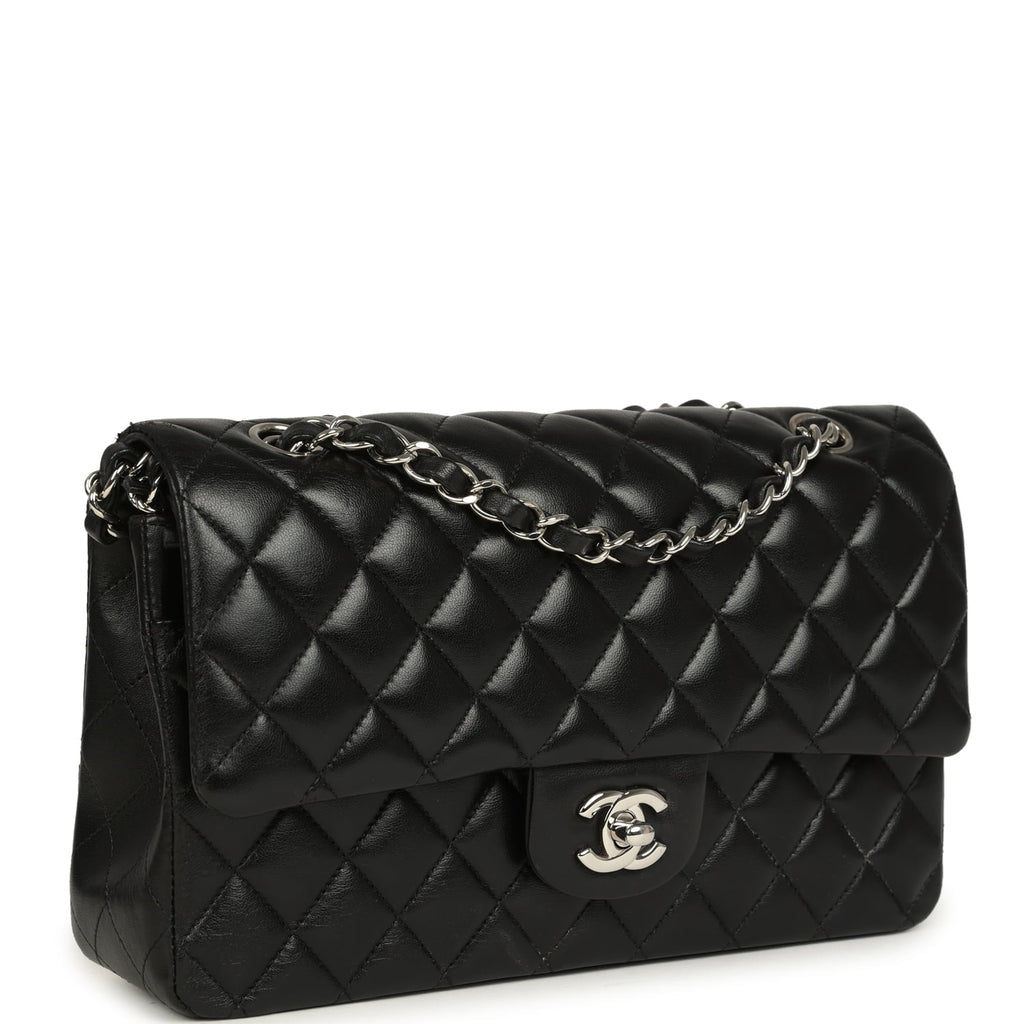 Pre-owned Chanel Medium Classic Double Flap Black Caviar Silver Hardware
