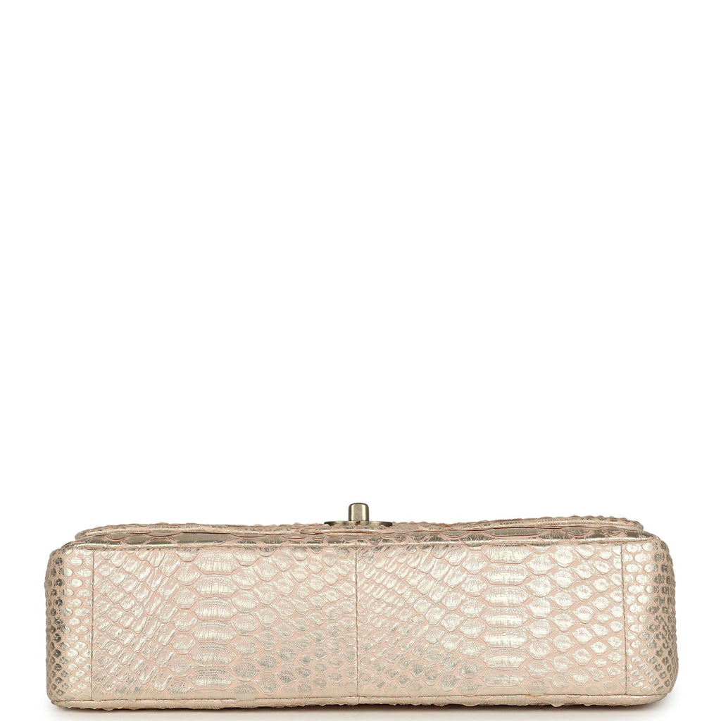 Pre-owned Chanel Medium Classic Double Flap Bag Light Pink, Silver Python Aged Bronze Hardware