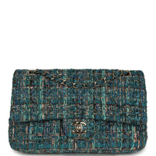 Load image into Gallery viewer, Pre-owned Chanel Medium "Egypt" Classic Double Flap Bag Blue Tweed Light Gold Hardware