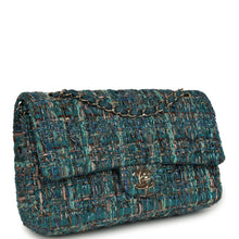 Load image into Gallery viewer, Pre-owned Chanel Medium "Egypt" Classic Double Flap Bag Blue Tweed Light Gold Hardware