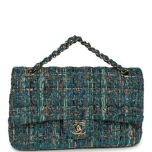 Load image into Gallery viewer, Pre-owned Chanel Medium "Egypt" Classic Double Flap Bag Blue Tweed Light Gold Hardware