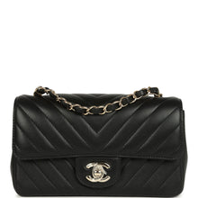 Load image into Gallery viewer, Chanel Mini Chevron Classic Rectangular Flap Bag Black Lambskin Light Gold Hardware