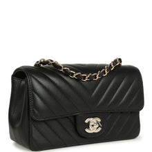Load image into Gallery viewer, Chanel Mini Chevron Classic Rectangular Flap Bag Black Lambskin Light Gold Hardware