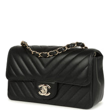 Load image into Gallery viewer, Chanel Mini Chevron Classic Rectangular Flap Bag Black Lambskin Light Gold Hardware