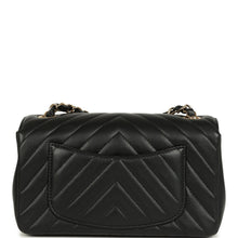 Load image into Gallery viewer, Chanel Mini Chevron Classic Rectangular Flap Bag Black Lambskin Light Gold Hardware