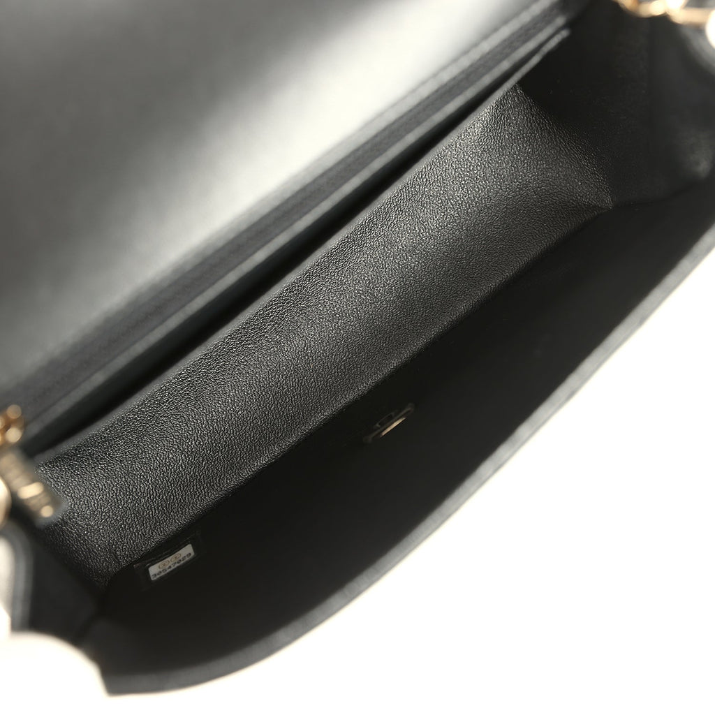 Chanel Mini Chevron Classic Rectangular Flap Bag Black Lambskin Light Gold Hardware