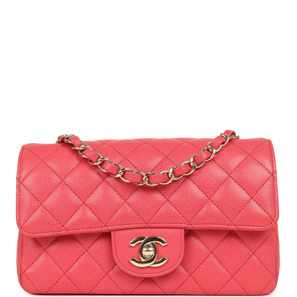 Pre-owned Chanel Mini Classic Rectangular Flap Bag Dark Pink Caviar Light Gold Hardware