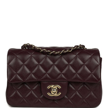 Load image into Gallery viewer, Chanel Mini Classic Rectangular Flap Bag Burgundy Shiny Lambskin Light Gold Hardware