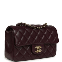 Load image into Gallery viewer, Chanel Mini Classic Rectangular Flap Bag Burgundy Shiny Lambskin Light Gold Hardware
