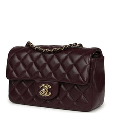 Load image into Gallery viewer, Chanel Mini Classic Rectangular Flap Bag Burgundy Shiny Lambskin Light Gold Hardware
