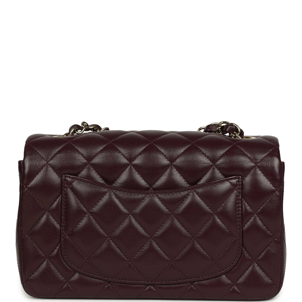 Chanel Mini Classic Rectangular Flap Bag Burgundy Shiny Lambskin Light Gold Hardware