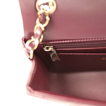 Load image into Gallery viewer, Chanel Mini Classic Rectangular Flap Bag Burgundy Shiny Lambskin Light Gold Hardware