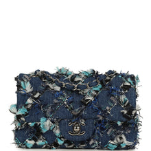 Load image into Gallery viewer, Chanel Mini Classic Rectangular Flap Bag Ribbon Tweed Blue Denim Silver Hardware